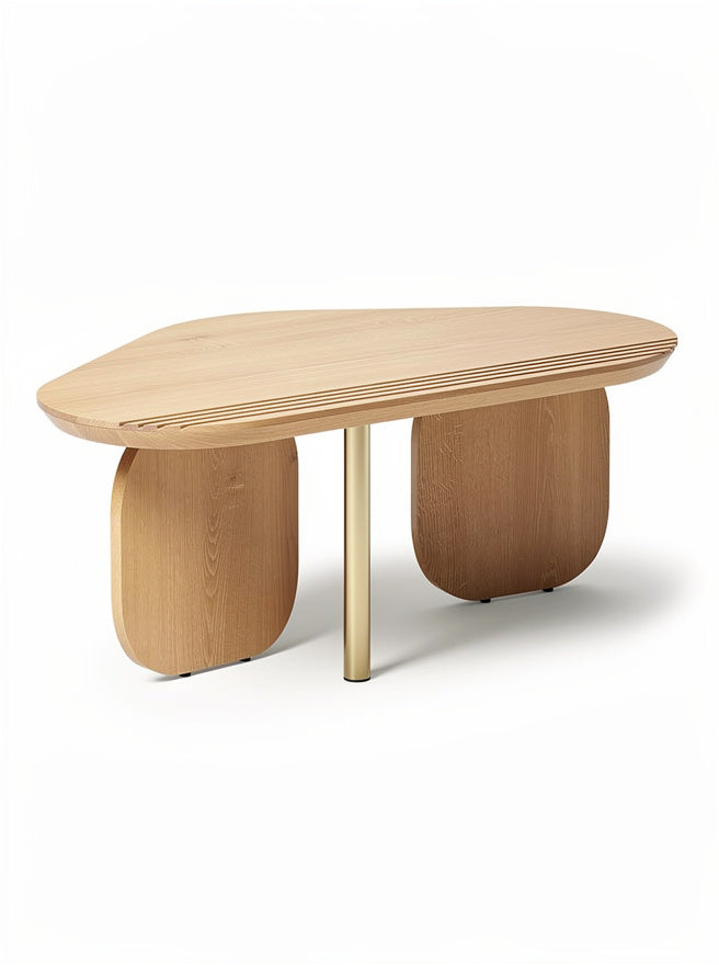 Geometrischer Couchtisch aus Holz mit goldenen Akzenten**