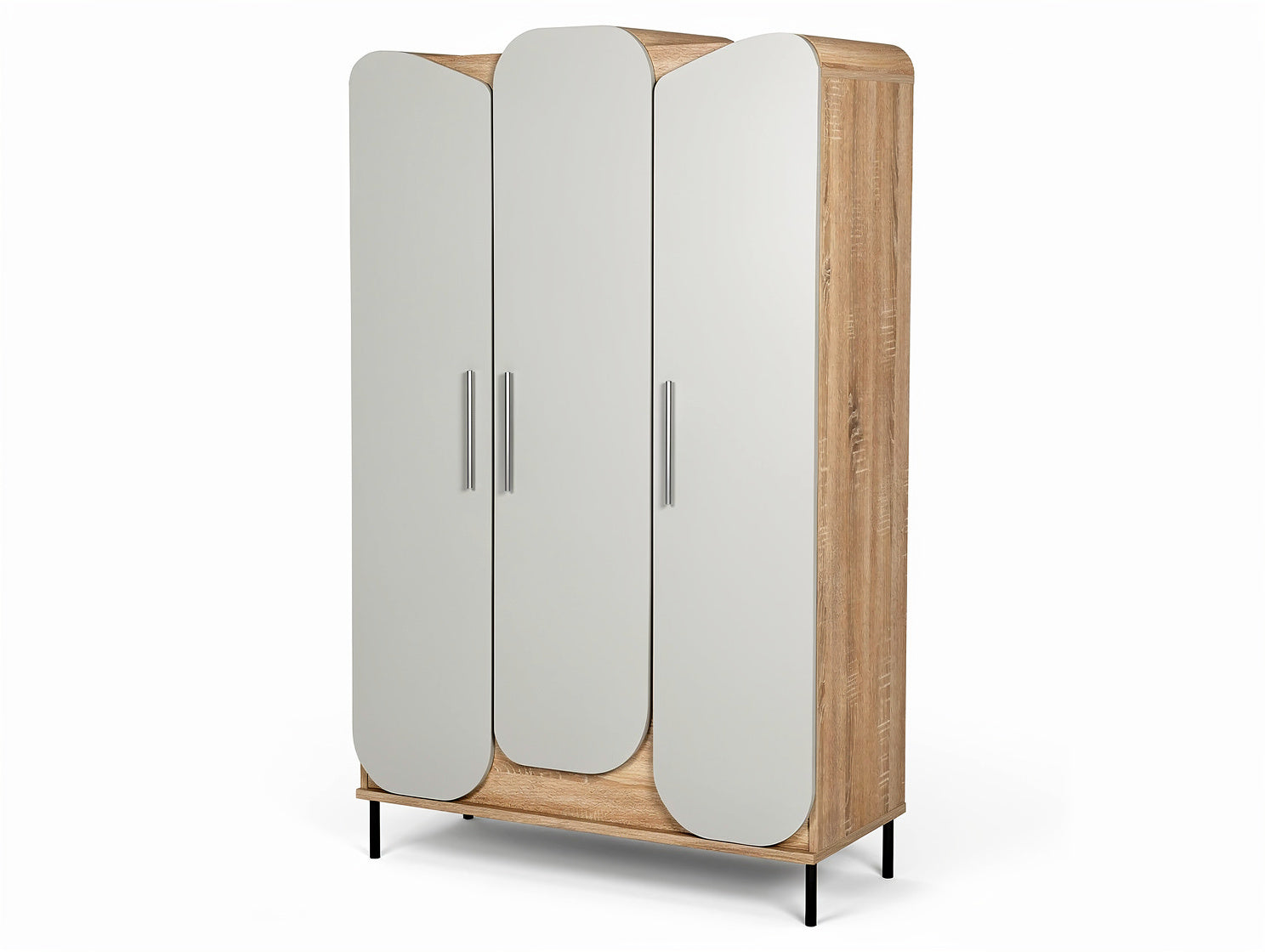 Moderner dreitüriger Kleiderschrank mit Spiegel und Holzverkleidung**