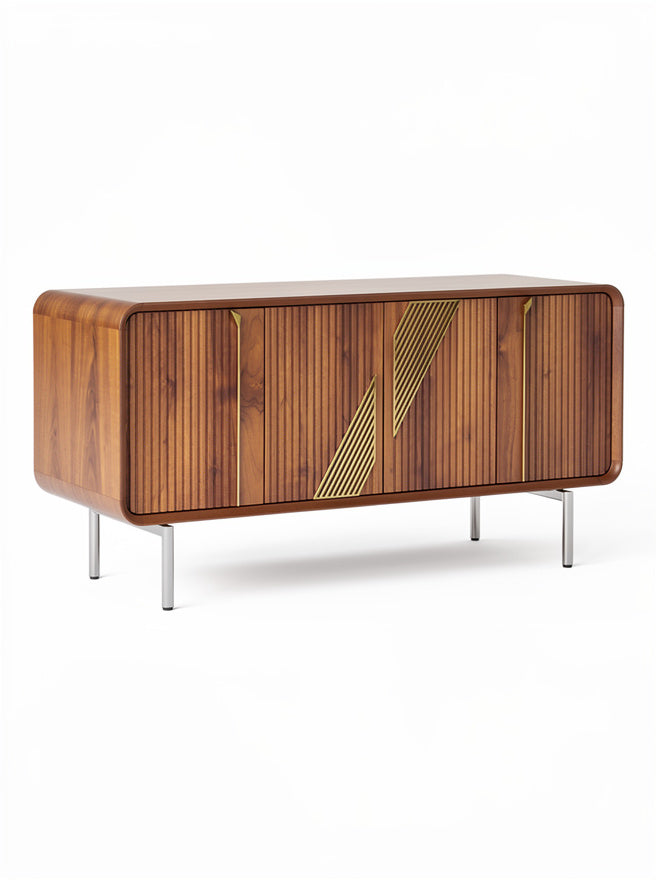 Modernes Sideboard aus Holz mit goldenen Akzenten**