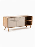 **Technischer Titel:** Modernes Sideboard aus Holz mit Schubladen und offener Ablage